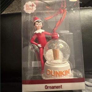 New 2023 Dunkin Donuts Elf On The Shelf Ornament Snow Globe Ice Coffee